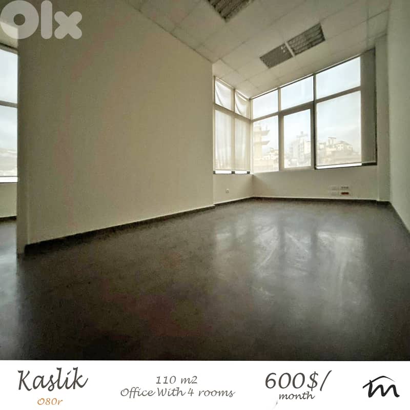 Kaslik | Prime Location | 110m² Office / Clinic | 4 Rooms | Parking 0