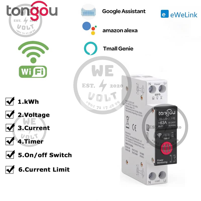 Tongou SY1-WT – Smart Switch 1P+N 63A Tuya WiFi | We Volt 0