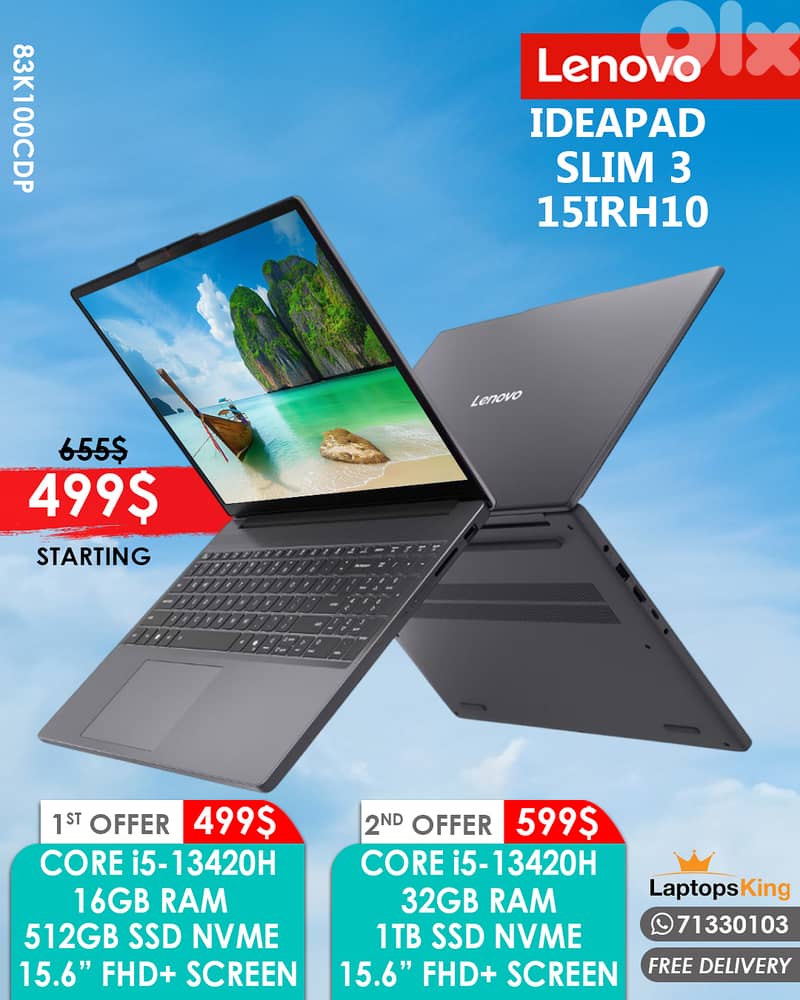 LENOVO IDEAPAD SLIM 3 CORE i5-13420H 15.3” FHD+ SCREEN 0