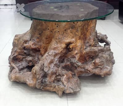 SOLD *** Table; Olive Tree Trunk 200 Years Old, + Glass Top, @300$