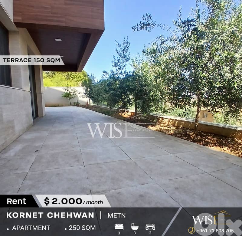 250 SQM Apartment + terrace for RENT in Kornet Chehwan ! 0