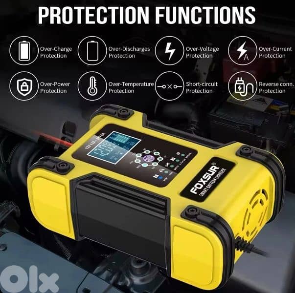 Foxsur Automatic Battery Charger 12V 12A 24V 6A 4
