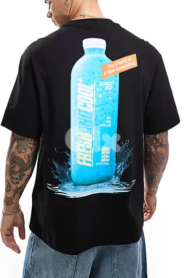 Bershka bottle back printed T-shirt in black size (S) 4