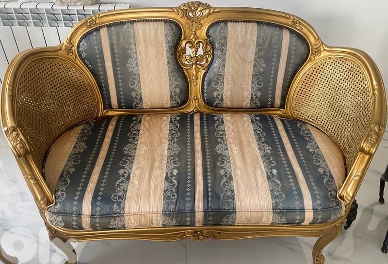 French Louis XV Style Gold Sofa Set + Marble-Top Tables 0