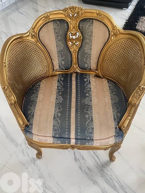 French Louis XV Style Gold Sofa Set + Marble-Top Tables 1