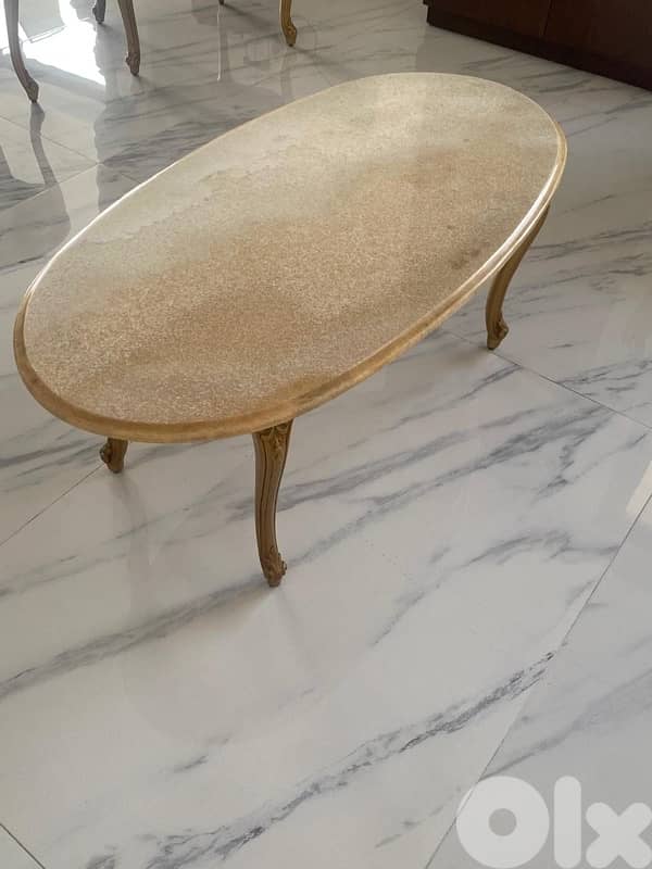 French Louis XV Style Gold Sofa Set + Marble-Top Tables 3