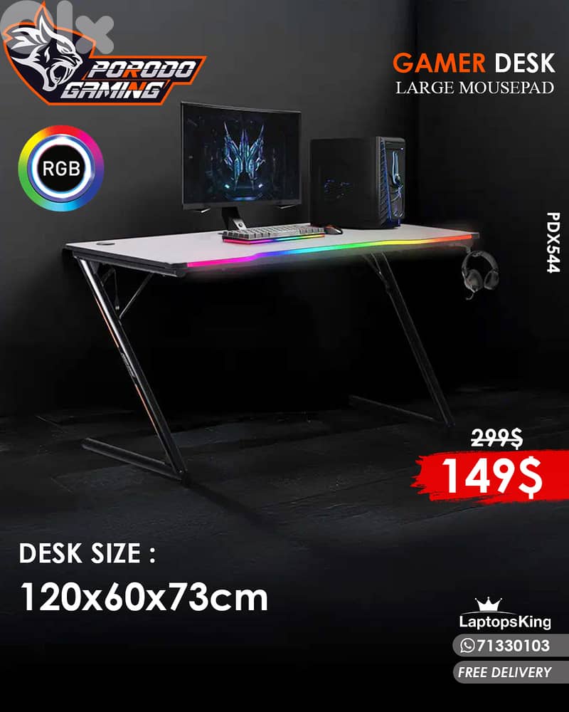PORODO RGB GAMING DESK 0