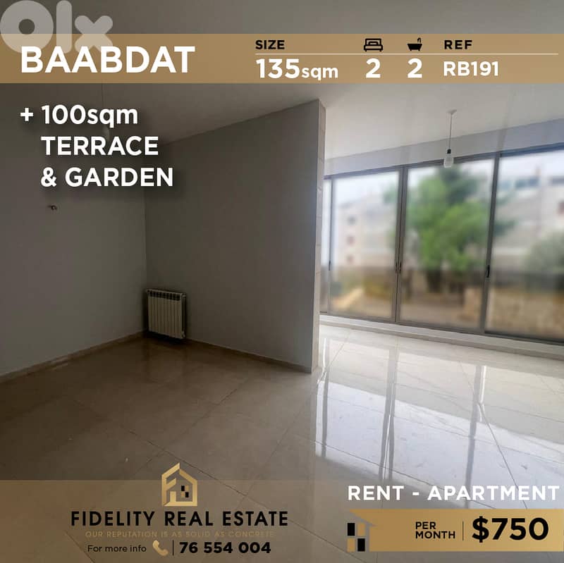 Apartment for rent in baabdat RB191 شقة للإيجار في بعبدات 0