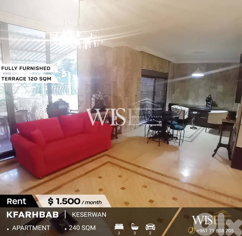 240 SQM Furnished Apartment for RENT in Kfarhbab! 0