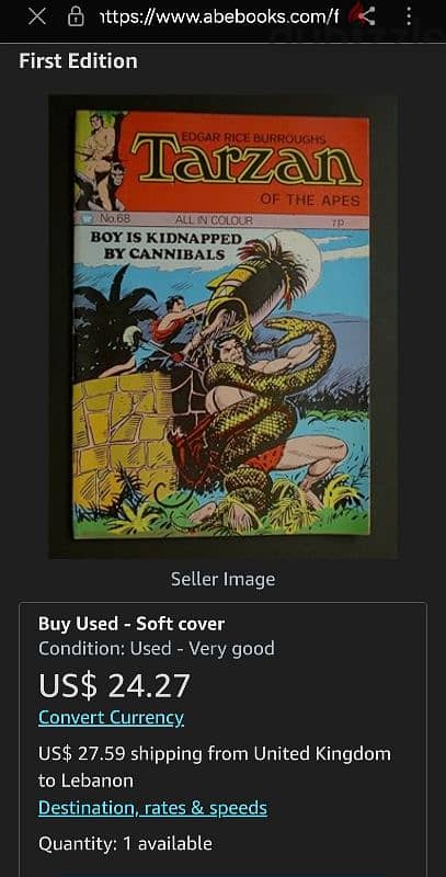 E. R. BURROUGHS 1974 TARZAN No. 68. BOY IS KIDNAPPED BY CANNIBALS! 1
