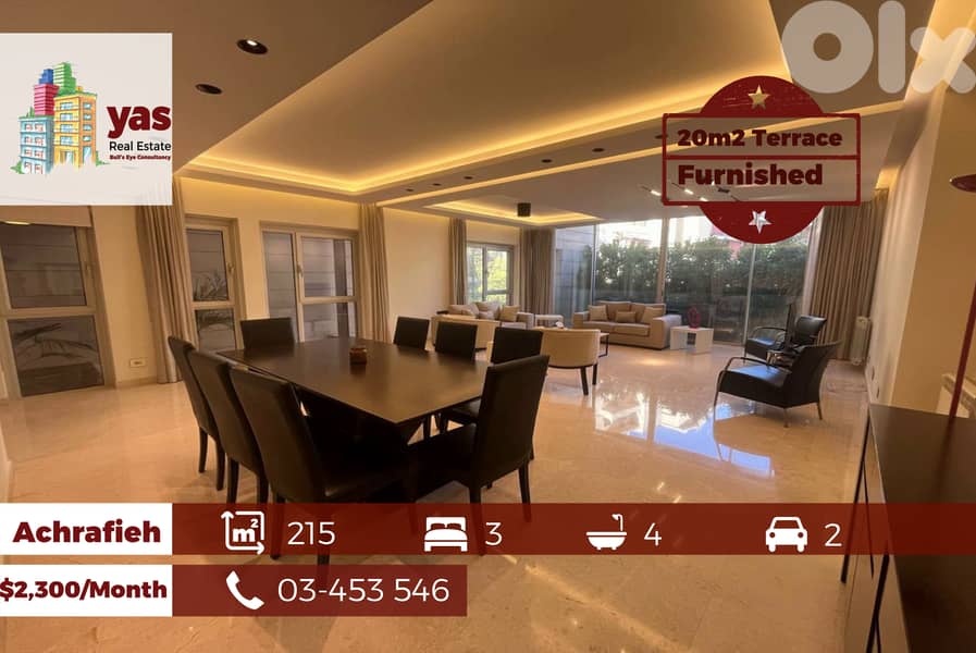 Achrafieh 215m2 | 20m2 Terrace | Furnished | Rent | Classy Area |AA/MB 0