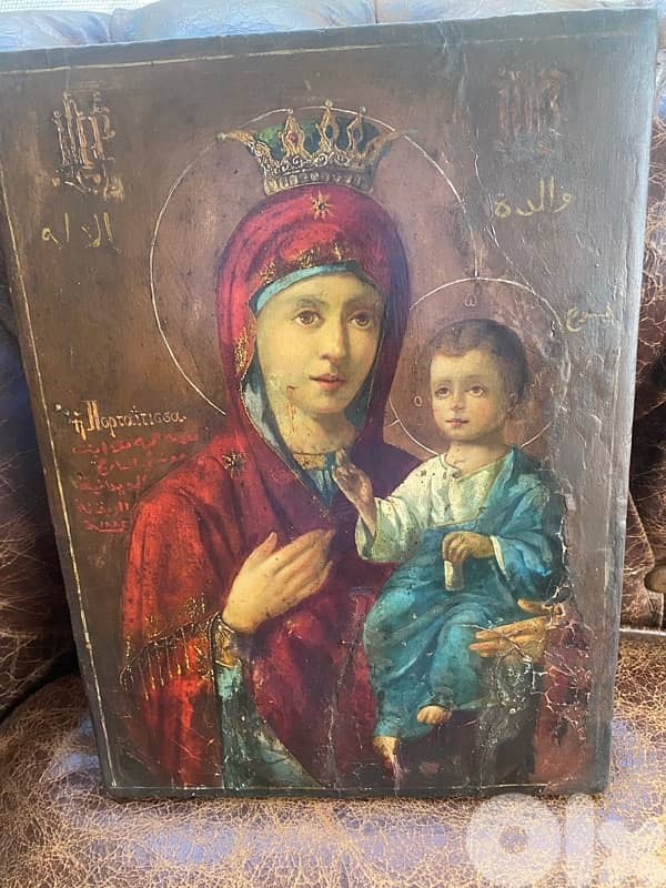 rare Melkite icon dated 1885 holy mother and child 7
