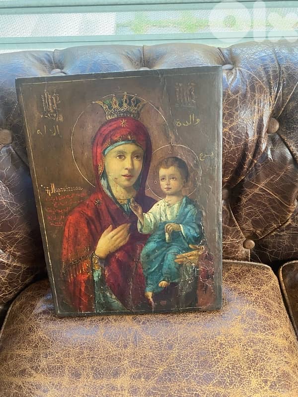 rare Melkite icon dated 1885 holy mother and child 8
