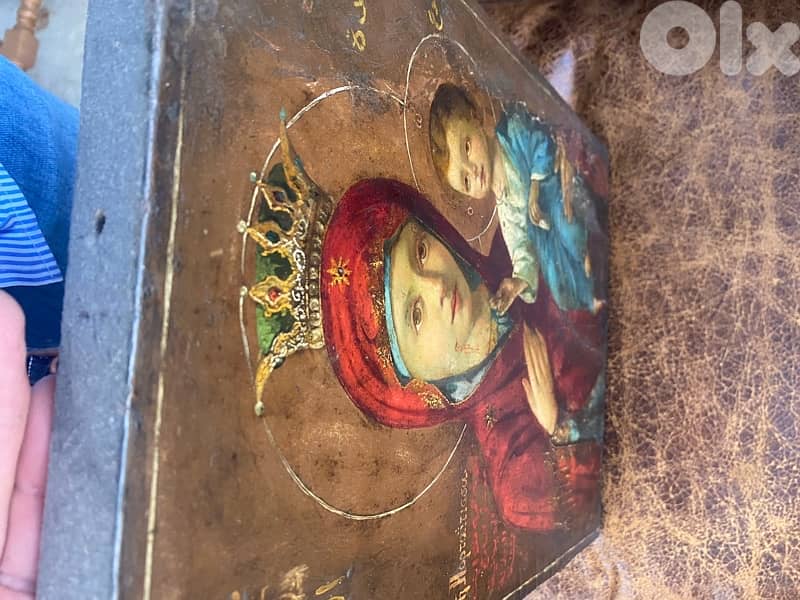 rare Melkite icon dated 1885 holy mother and child 11