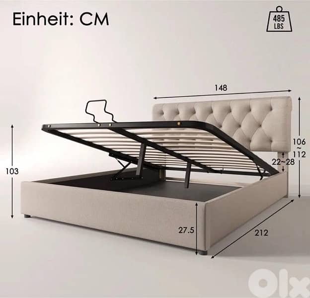 Double Bed, Adjustable Headboard, Bed with Metal Slatted Base 2