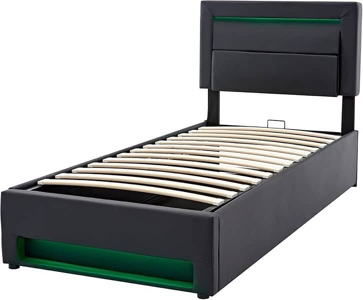 Upholstered Bed 90 x 200 cm with Bed Box, LED Lighting, USB Connection 4