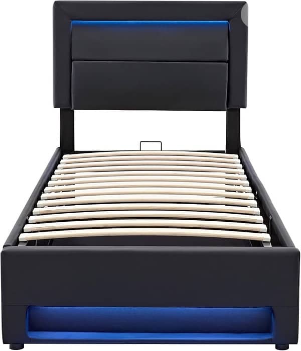 Upholstered Bed 90 x 200 cm with Bed Box, LED Lighting, USB Connection 8