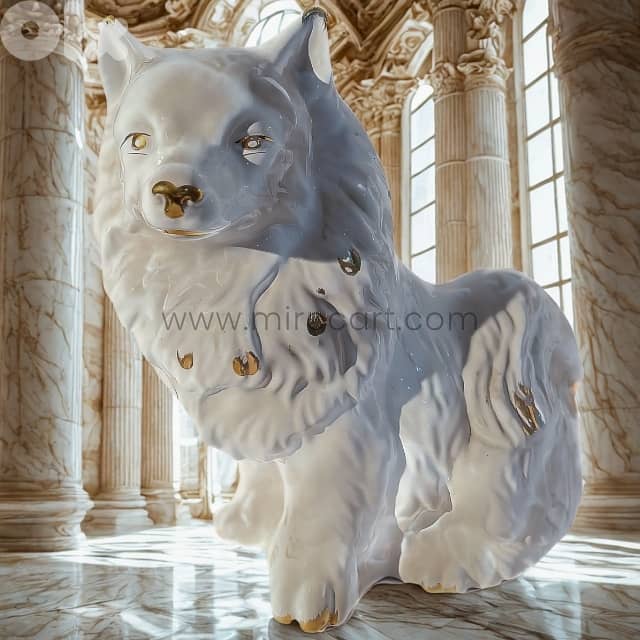 Graceful Porcelain Dog Sculpture – Handcrafted with Gold Accents 0