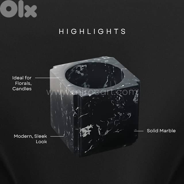 Modern Black Marble Vase – 6” Geometric Cube Decor with White Veining 2