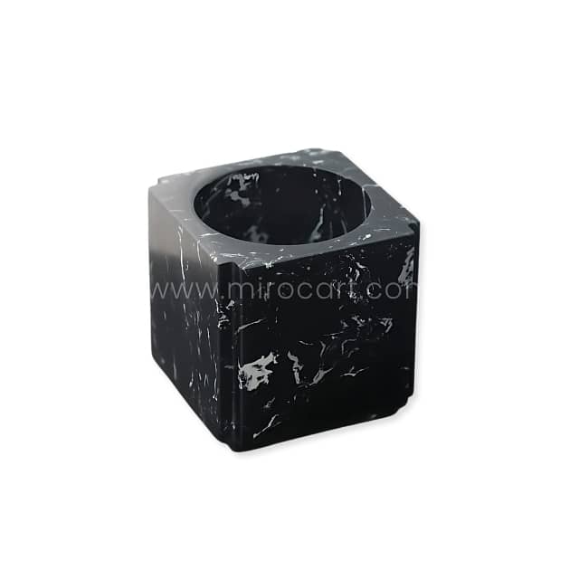 Modern Black Marble Vase – 6” Geometric Cube Decor with White Veining 4
