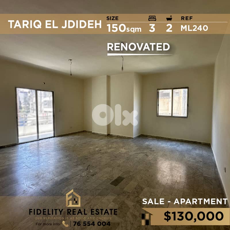 Apartment for rent in Tariq El Jdideh ML240 شقة للإيجار 0