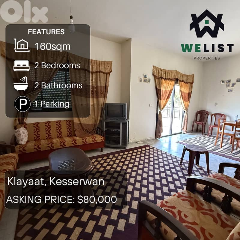 160sqm Apartment for sale in Klayaat, Kesserwan  REF: NW25MSK16080 0
