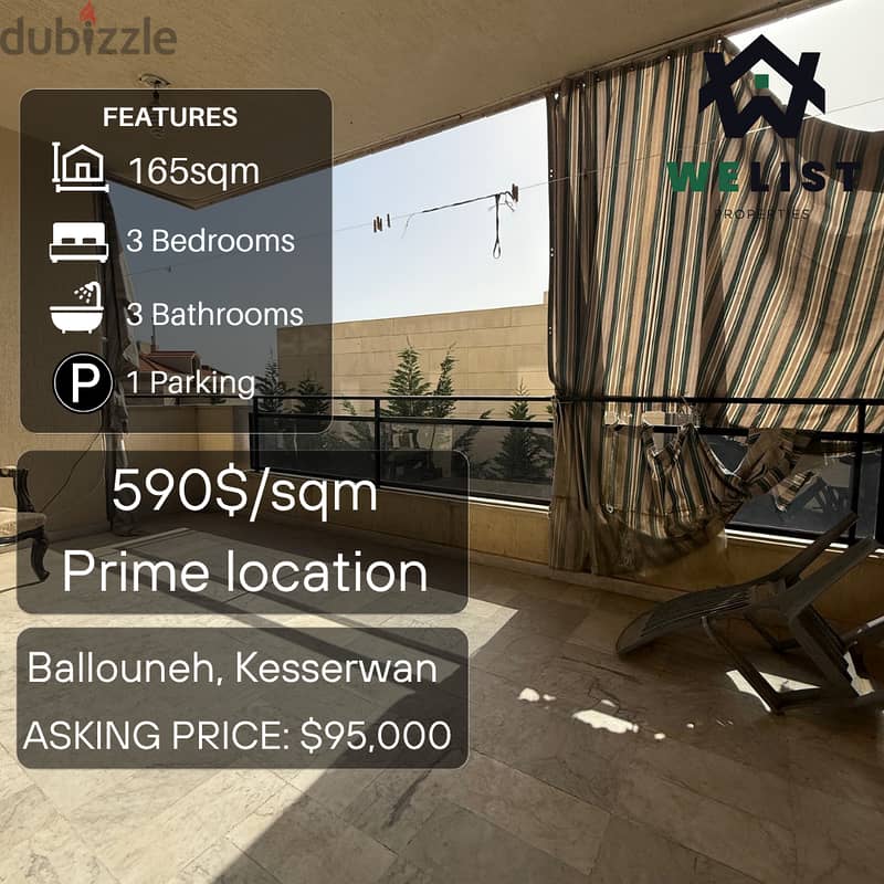 165sqm Apartment for sale in Ballouneh, Kesserwan  REF: NW25MSB16595 0