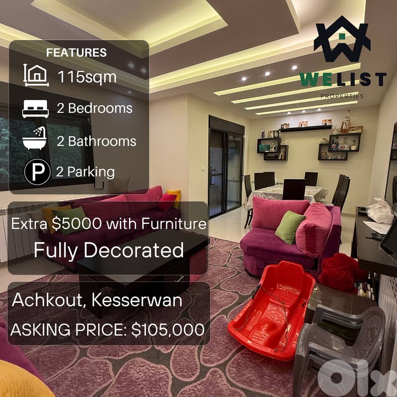 115sqm Apartment for sale in Achkout, Kesserwan  REF: NW25MSA115105 0