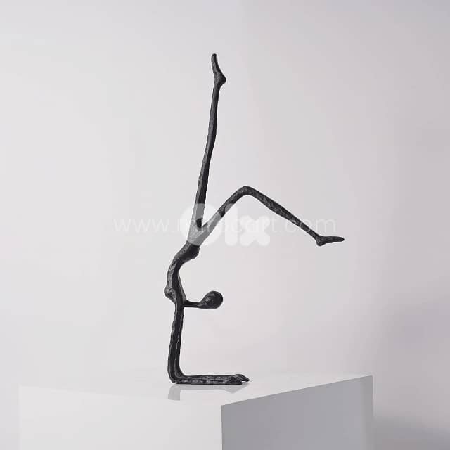 Stillness in Motion Sculpture – Abstract Black Metal Handstand Figure 0