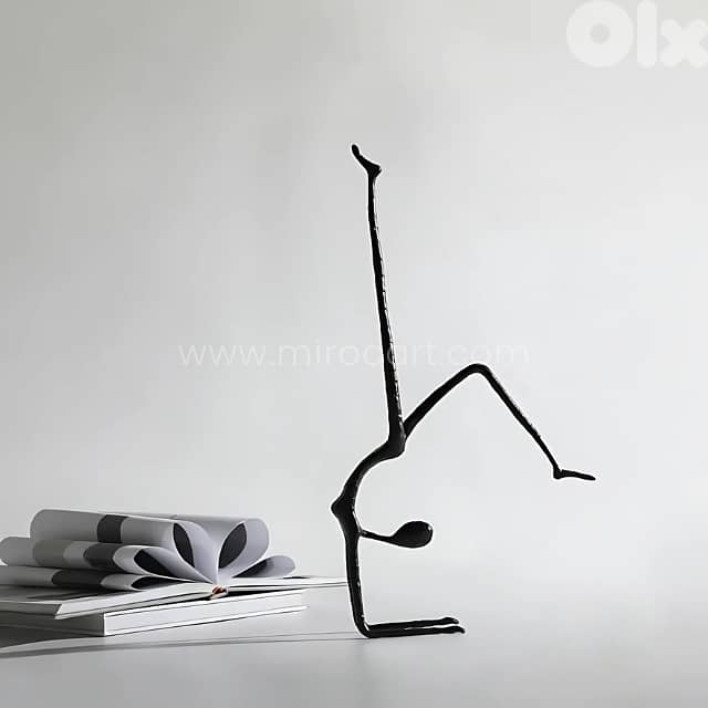 Stillness in Motion Sculpture – Abstract Black Metal Handstand Figure 6