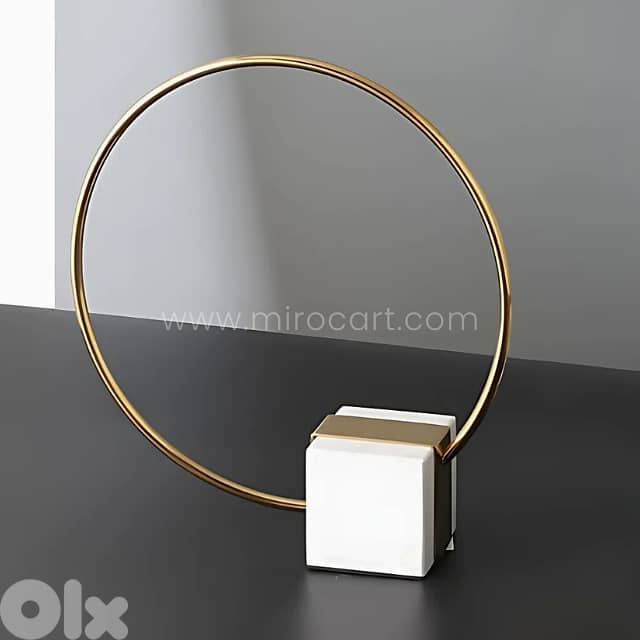 Minimalist Golden Ring Sculpture w/ Marble-Base for Wedding Decor 0