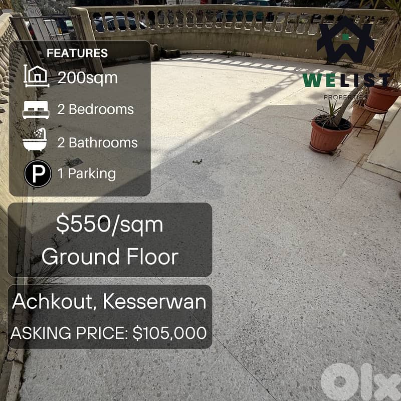 200sqm Apartment for sale in Achkout  REF: NW25FSAC200110 0
