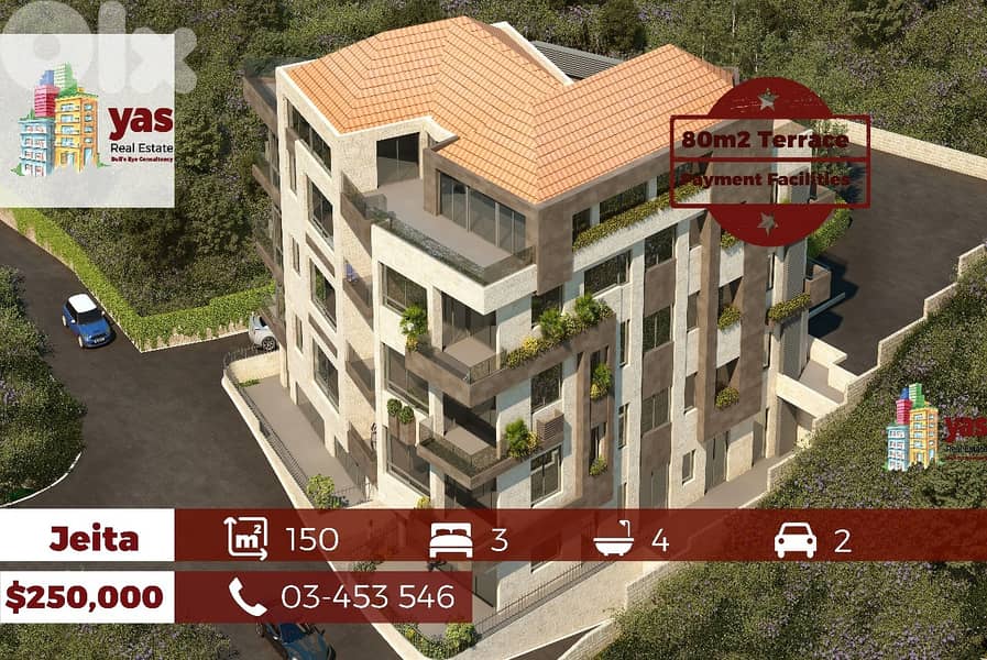 Jeita 150m2 | 80m2 Terrace | Under Construction |Payment Facilities|BA 0