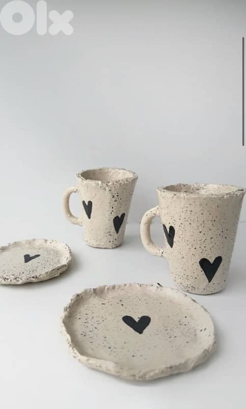 Handmade Retro Black Heart Cup with Plate 0