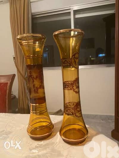 2 EGERMANN Czech Republic Crystal Brown Vases
