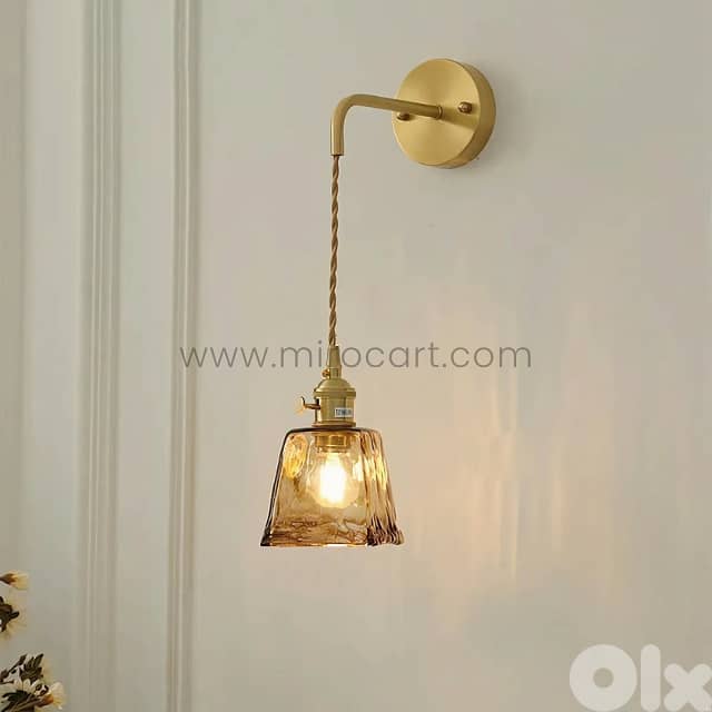 Golden Vintage Wall Light – 39" Draped Cord + Whiskey-Warm Amber Glow 0