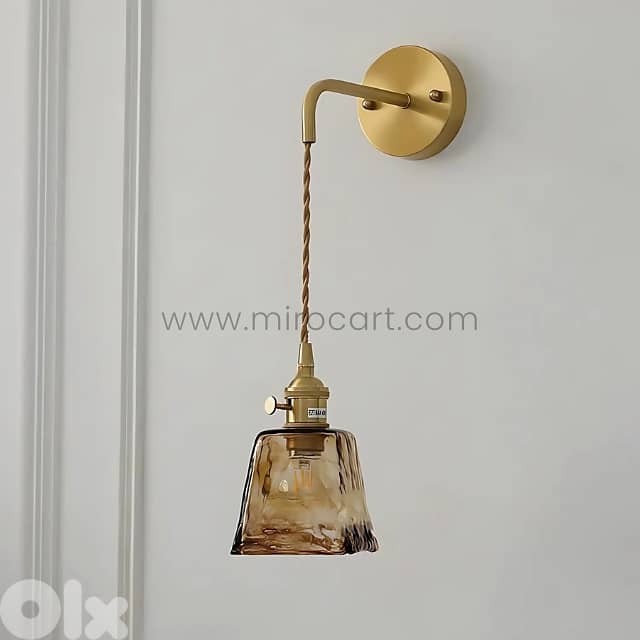 Golden Vintage Wall Light – 39" Draped Cord + Whiskey-Warm Amber Glow 2