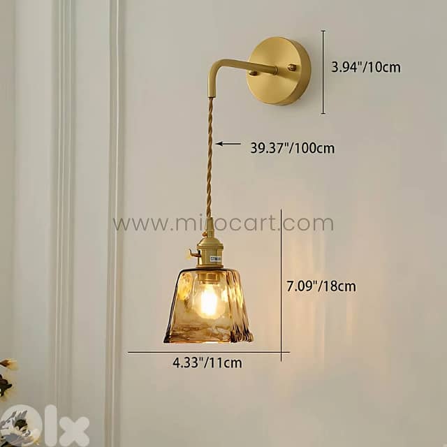 Golden Vintage Wall Light – 39" Draped Cord + Whiskey-Warm Amber Glow 3