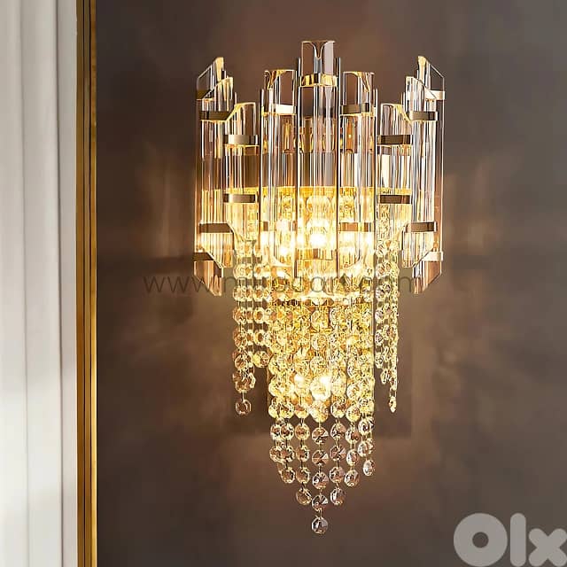 Crystal Cascade Wall Light with Jewel-Cut Glass & Brushed Gold 8