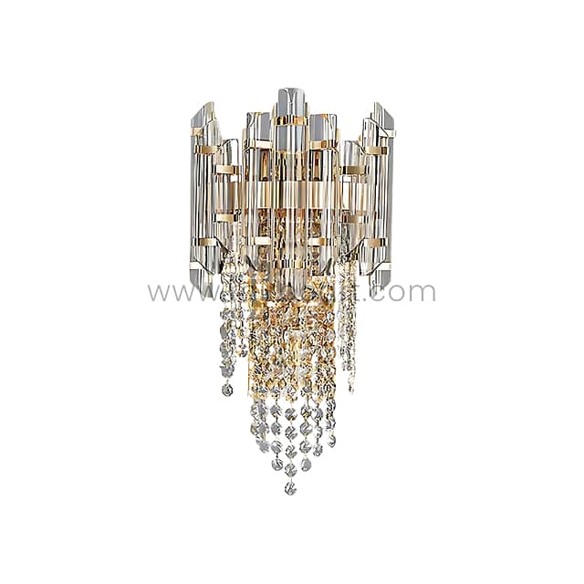 Crystal Cascade Wall Light with Jewel-Cut Glass & Brushed Gold 12