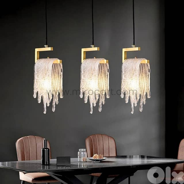 Flowing Waterfall Pendant Light – Liquid Gold Brass & Glass 1