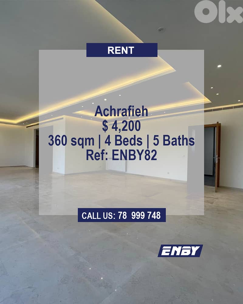 Apartment for Rent in Achrafieh | Prime Location | Natural Light | 0