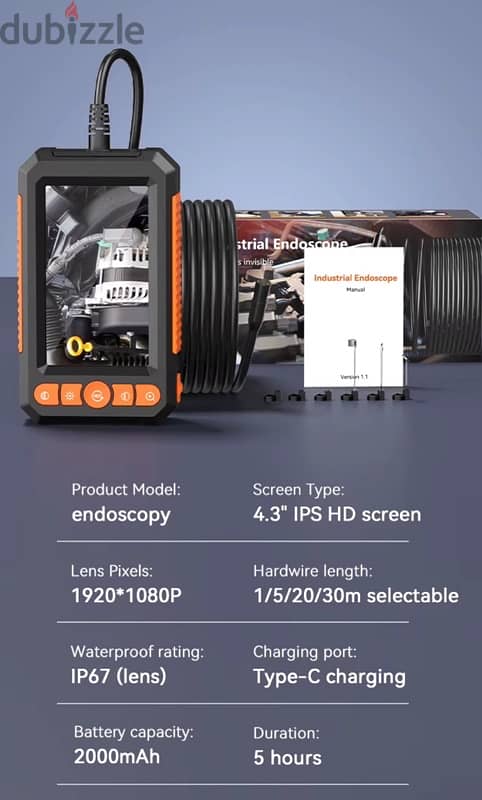 Endoscope with screen rechargeable with accessorie 3