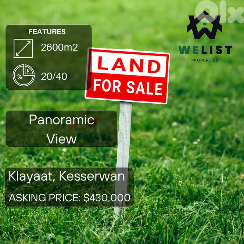 2600sqm Land for sale in Klayaat, Kesserwan   REF: NW25JLK2600430 0