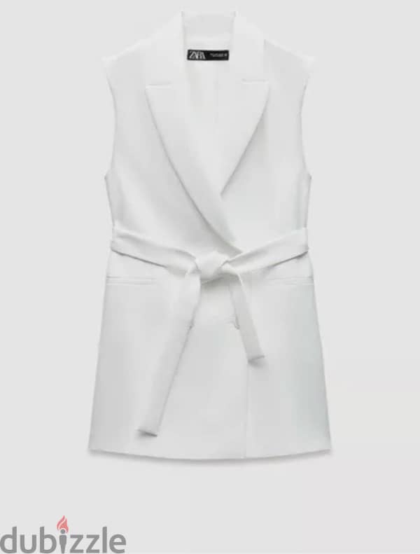 ZARA LONG BELTED DOUBLE BREASTED VEST IN TAG 3
