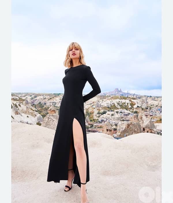Maison Brown Black Long Sleeve Thigh-Slit Maxi Dress 1