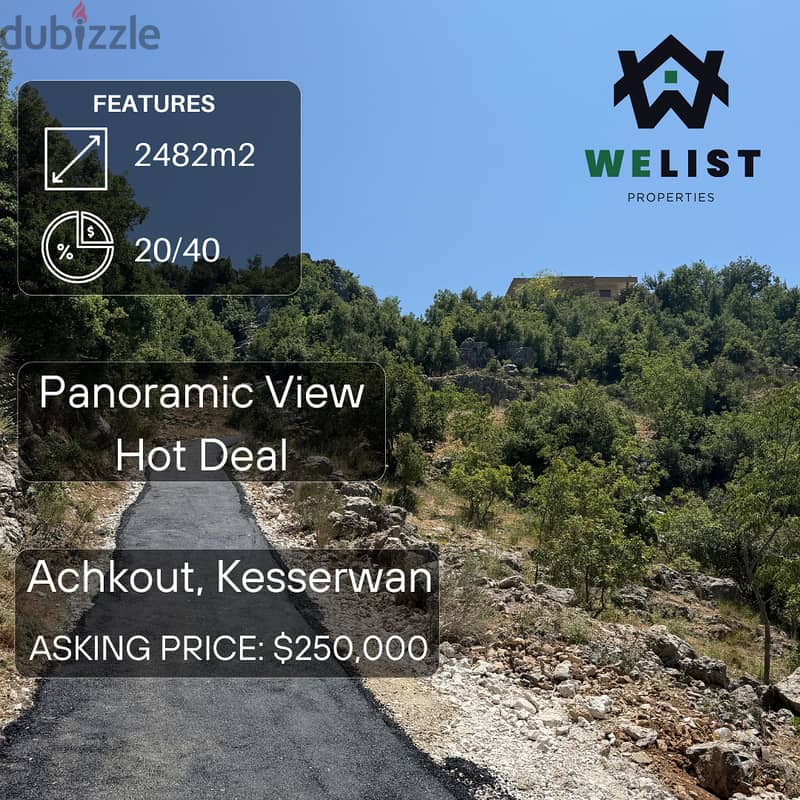 2482sqm Land for sale in Achkout, Kesserwan   REF: NW25JLAC2400250 0