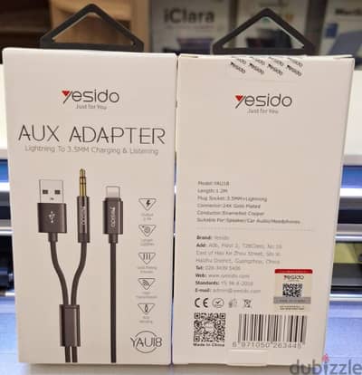 YESIDO AUX ADAPTER LIGHTNING TO 3.5MM CHARGING & LISTENING YAU18 7$