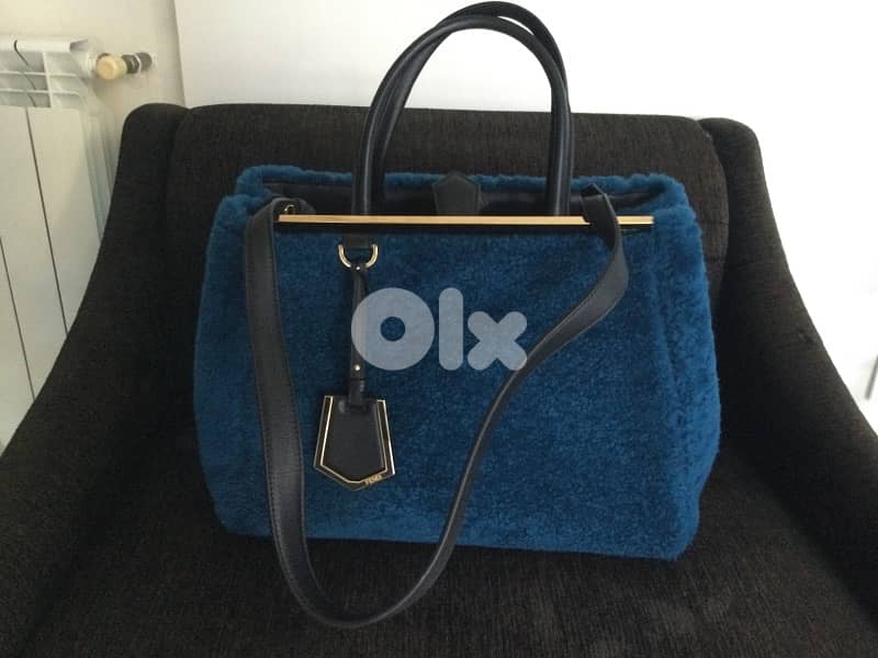 Fendi, Sac bandoulière 2 Jours MM Fendi Cuir et Laine Bleu 1