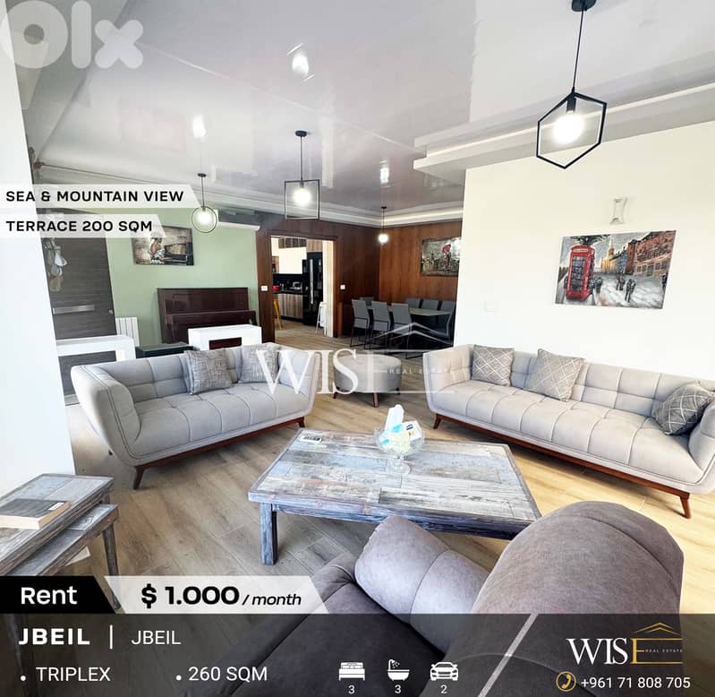 260 SQM fully furnished & equipped triplex for RENT in Blat-Jbeil ! 0